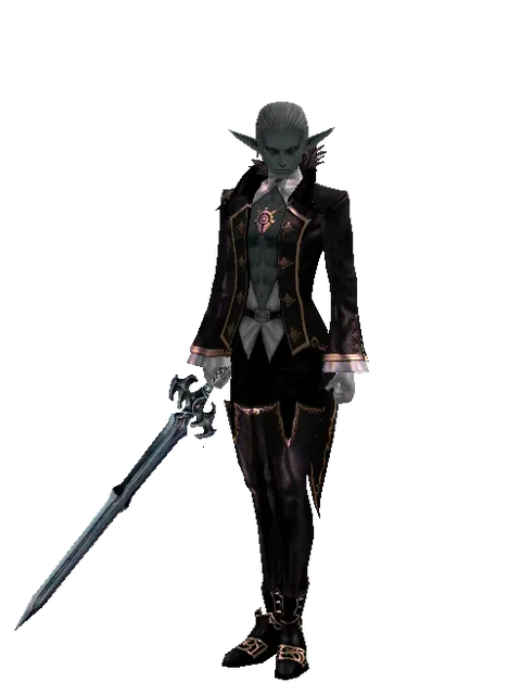 Caliburs on a male Dark Elf, front view