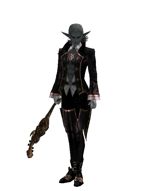 Chrono Cithara on a male Dark Elf, front view