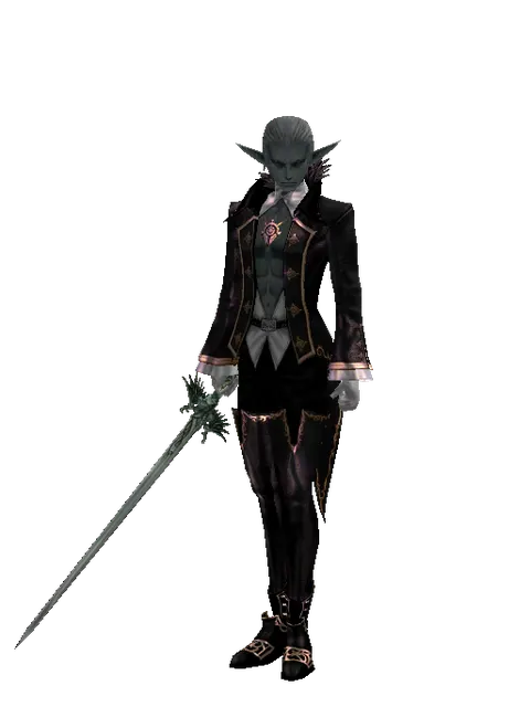 Elven Long Sword on a male Dark Elf, front view