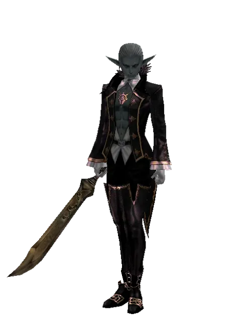 Falchion on a male Dark Elf, front view