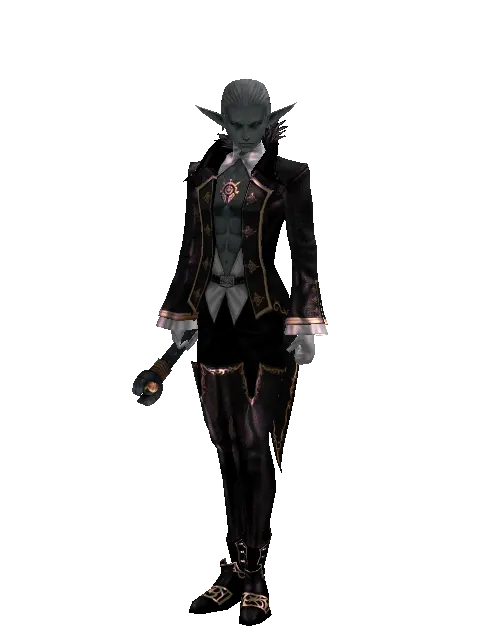 Golem Transformation Stick on a male Dark Elf, front view