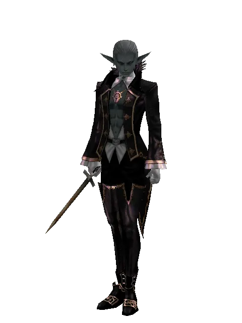 Handmade Sword on a male Dark Elf, front view