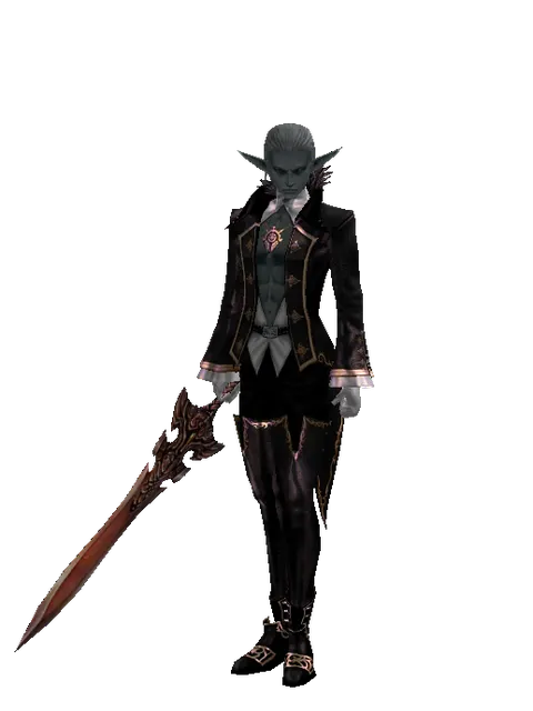 Homunkulus's Sword on a male Dark Elf, front view