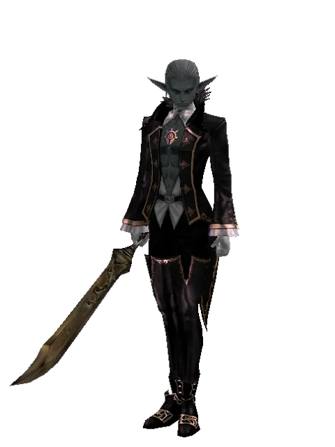 Improved Falchion on a male Dark Elf, front view