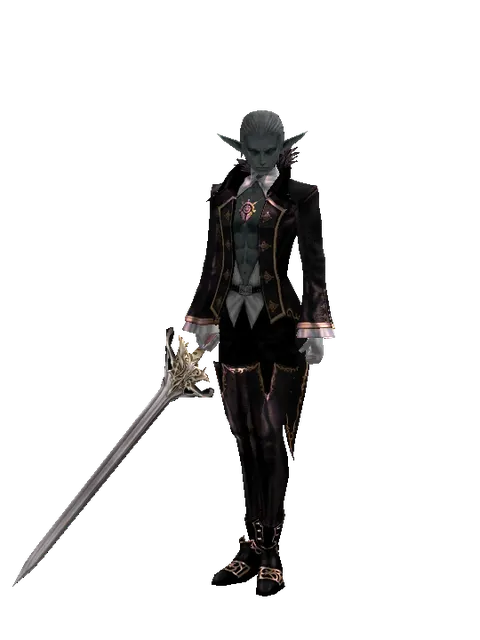 Infinity Blade on a male Dark Elf, front view