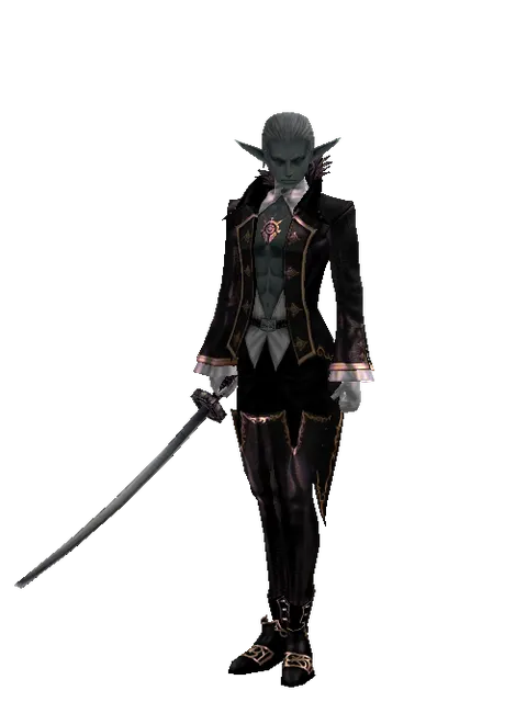 Katana on a male Dark Elf, front view