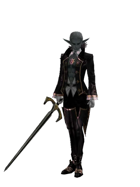 Knight's Sword on a male Dark Elf, front view