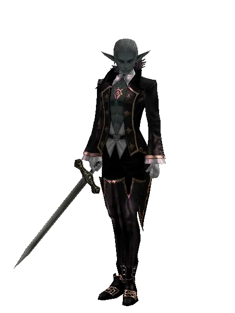 Old Knight Sword on a male Dark Elf, front view