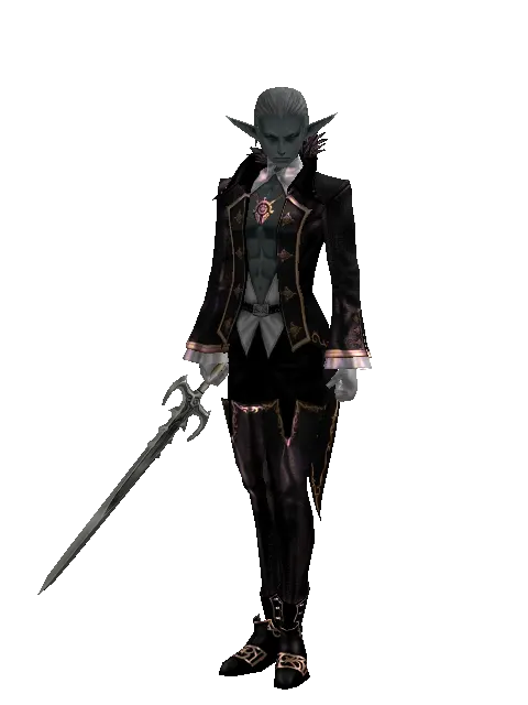 Priest Sword on a male Dark Elf, front view