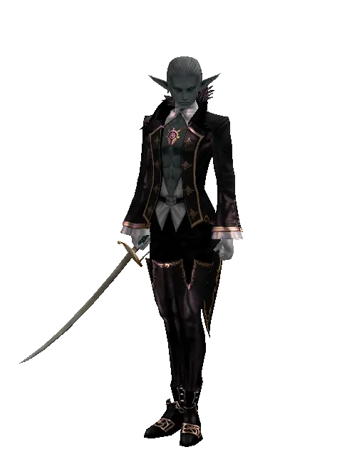 Saber on a male Dark Elf, front view