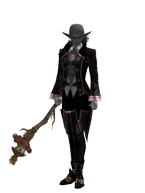 Scarecrow Transformation Stick on a male Dark Elf, front view