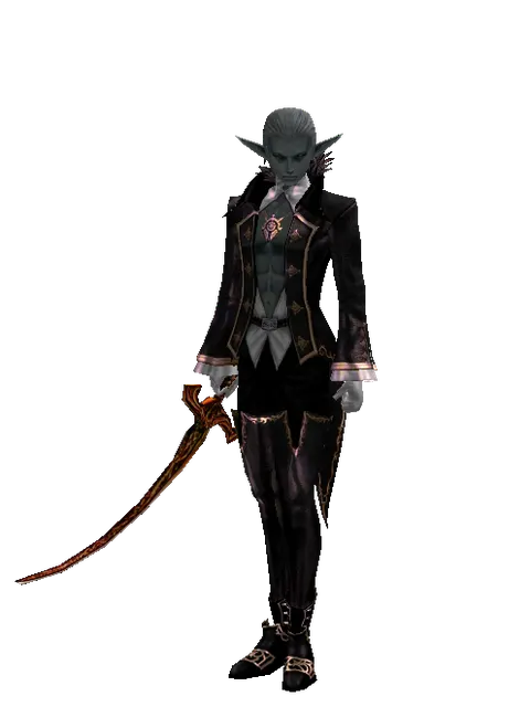 Shamshir on a male Dark Elf, front view