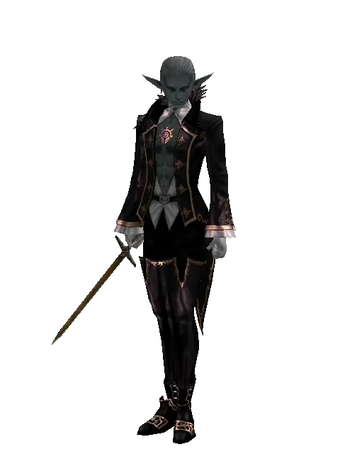 Squire's Sword on a male Dark Elf, front view