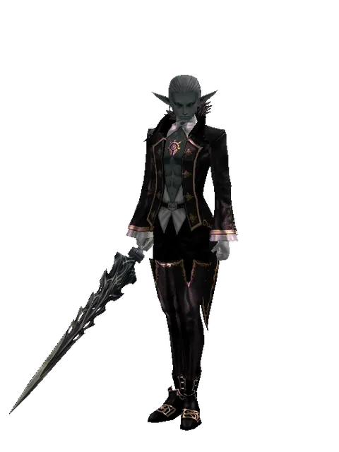 Sword of Damascus on a male Dark Elf, front view