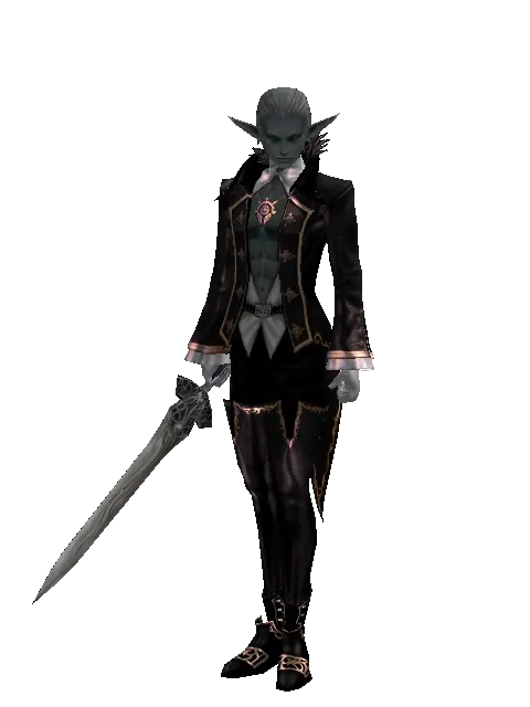 Sword of Mystic on a male Dark Elf, front view