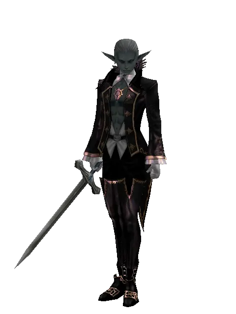 Sword of Watershadow on a male Dark Elf, front view