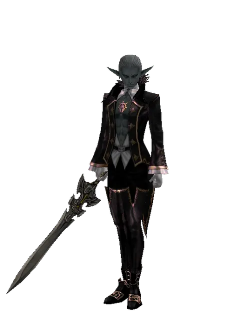 Sword of Whispering Death on a male Dark Elf, front view