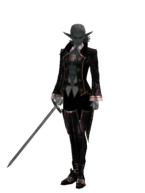 Traveler's Bastard Sword on a male Dark Elf, front view