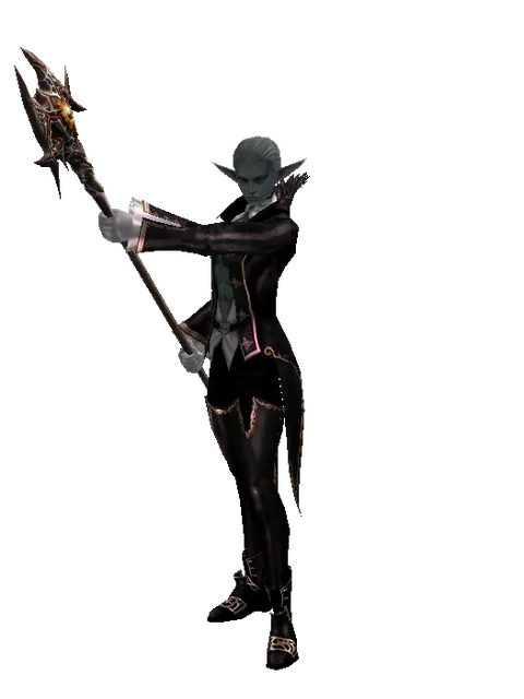 Daimon Crystal on a male Dark Elf, front view