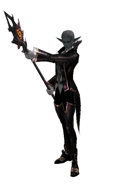 Demon's Staff on a male Dark Elf, front view