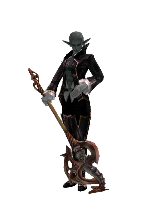 Dragon Hunter Axe on a male Dark Elf, front view