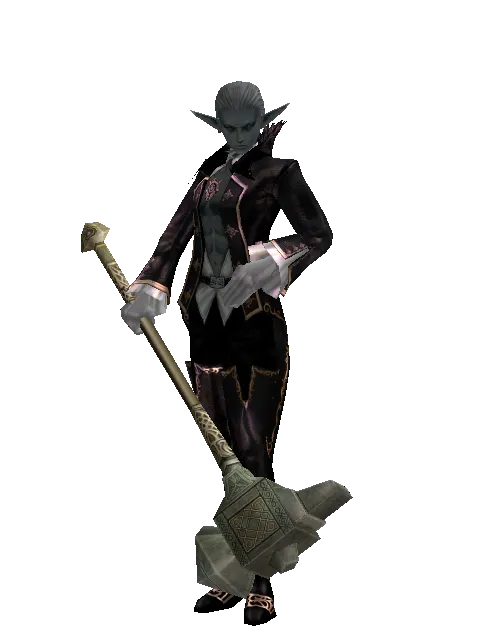 Dwarven Hammer on a male Dark Elf, front view