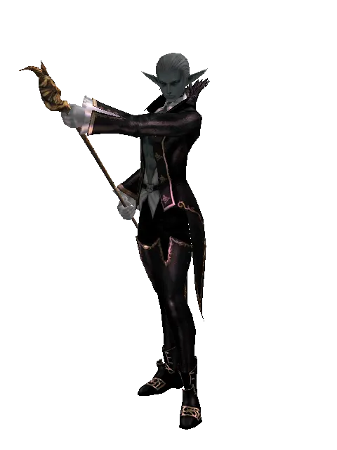 Goat Head Staff on a male Dark Elf, front view
