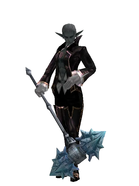 Ice Storm Hammer on a male Dark Elf, front view