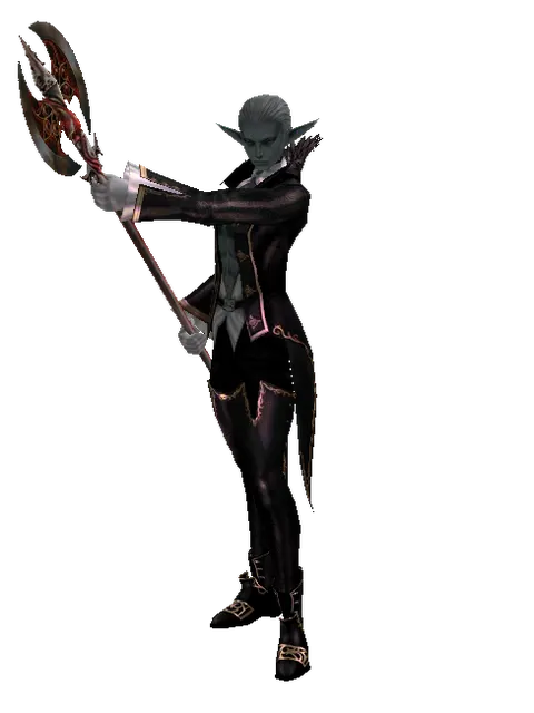 Pa'agrian Axe on a male Dark Elf, front view