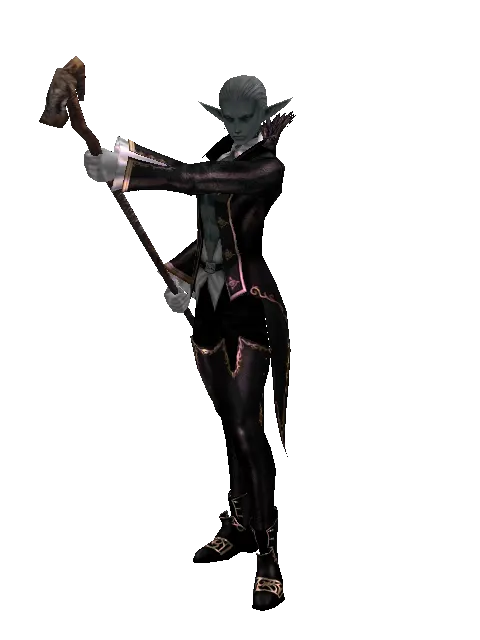 Red Sunset Staff on a male Dark Elf, front view
