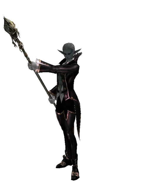 Staff of Evil Spirits on a male Dark Elf, front view