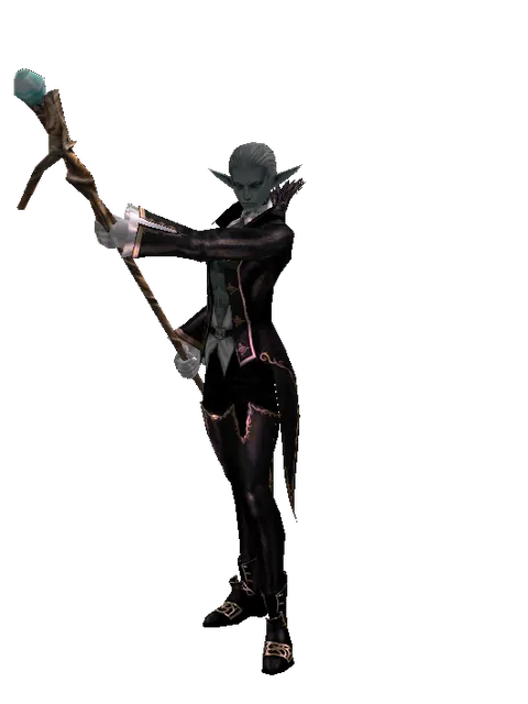 Traveler's Staff on a male Dark Elf, front view