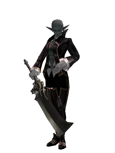 Enhanced Ancient Legacy Sword on a male Dark Elf, front view