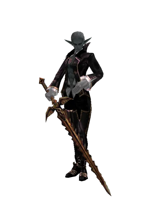 Flamberge on a male Dark Elf, front view
