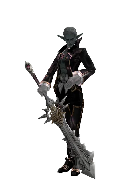 Infinity Cleaver on a male Dark Elf, front view