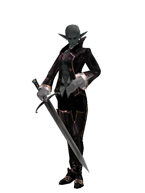 Old Knight's Sword on a male Dark Elf, front view