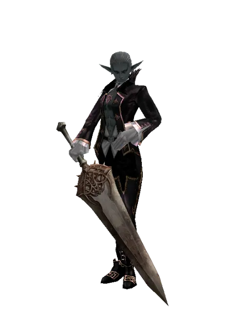 Pa'agrian Sword on a male Dark Elf, front view