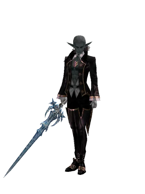 Sirra's Blade on a male Dark Elf, front view