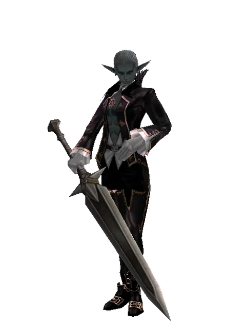 Steel Sword on a male Dark Elf, front view