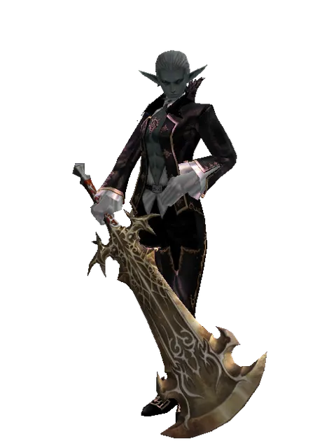 Sword of Ipos on a male Dark Elf, front view