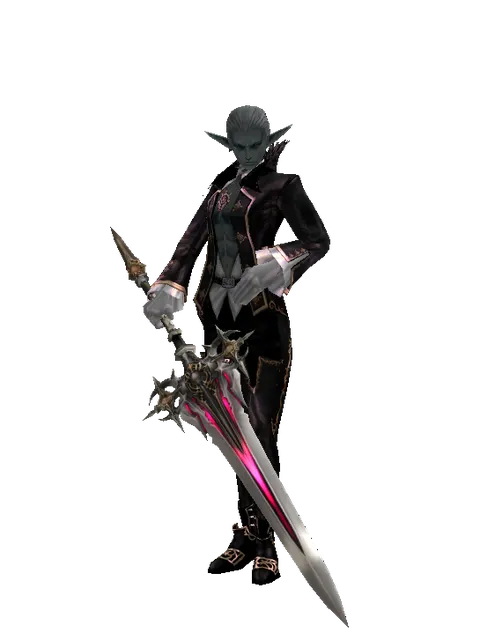 Vesper 2h Sword on a male Dark Elf, front view