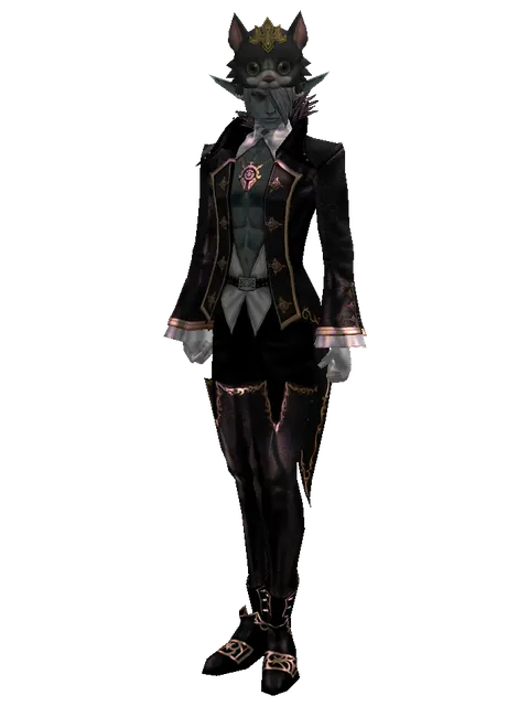 Feline King Hat on a male Dark Elf, front view