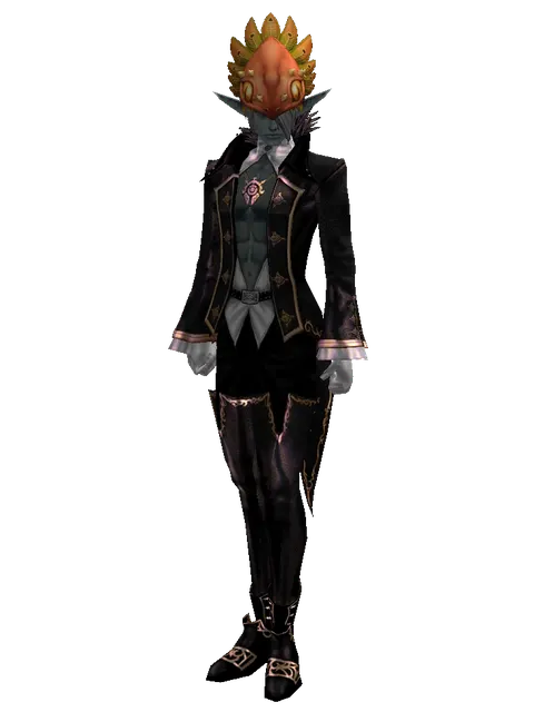 Ornithomimus Hat - 30-day limited period on a male Dark Elf, front view
