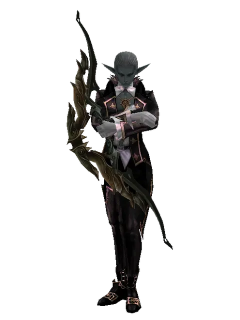 Akat Long Bow on a male Dark Elf, front view