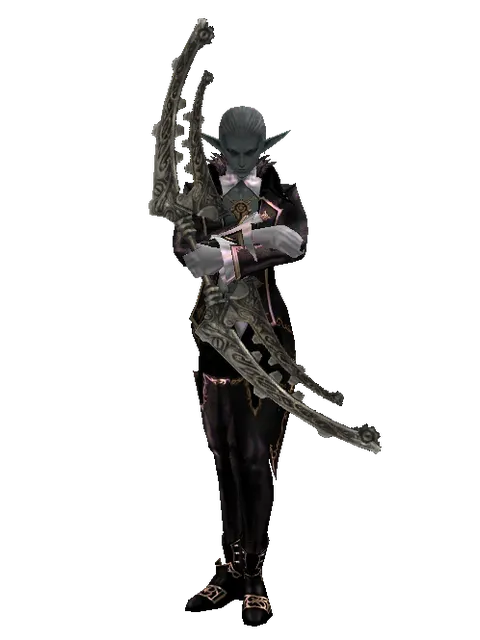 Bow of Peril on a male Dark Elf, front view