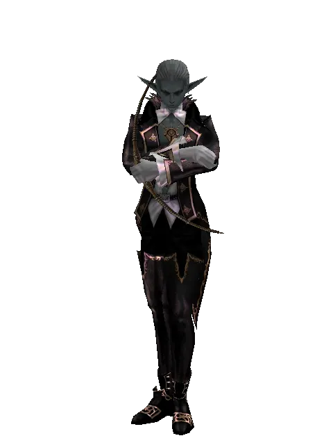 Crescent Moon Bow on a male Dark Elf, front view