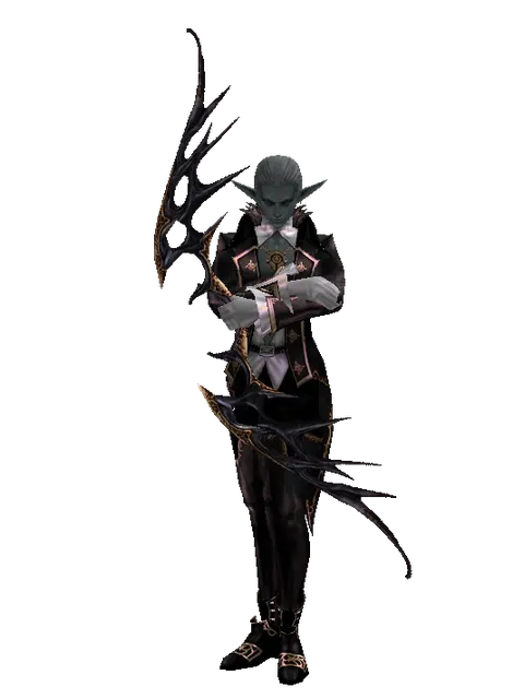 Dark Elven Bow on a male Dark Elf, front view