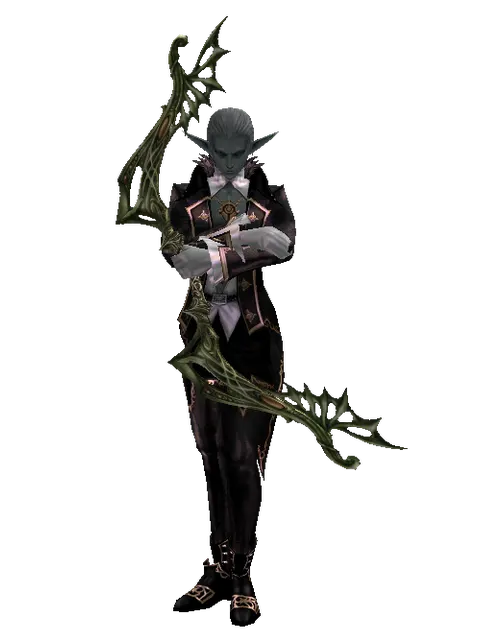 Gastraphetes on a male Dark Elf, front view