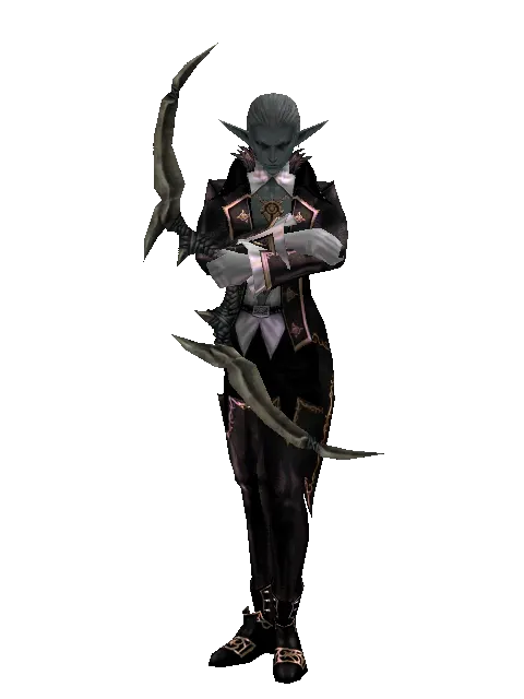 Traveler's Long Bow on a male Dark Elf, front view
