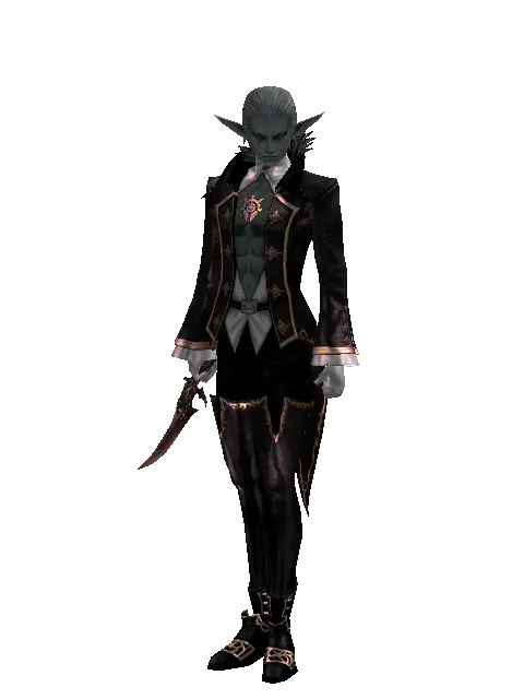 Red Sunset Dagger on a male Dark Elf, front view